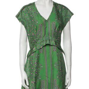 Derek Lam Silk Green Scarf V Neck Midi Length Dress XS $976